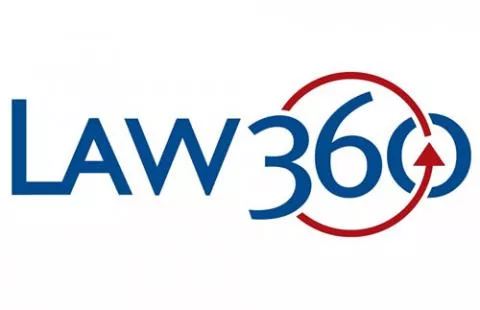 Law360 logo with red and blue circle design