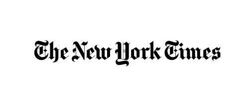 The New York Times newspaper logo in black gothic script on white background