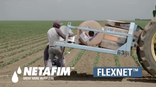 Farmer installing Netafim FlexNet irrigation system in a field
