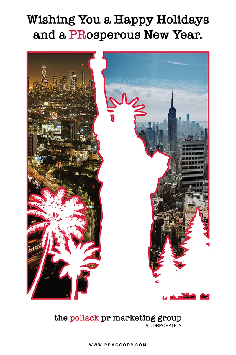 Holiday greetings card with city skyline
