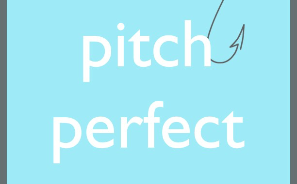 Blue background with stylized text "pitch perfect" and a music note