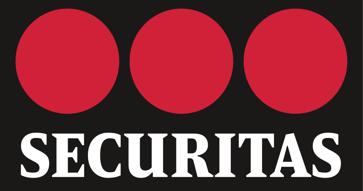 Securitas logo with three red circles on black background