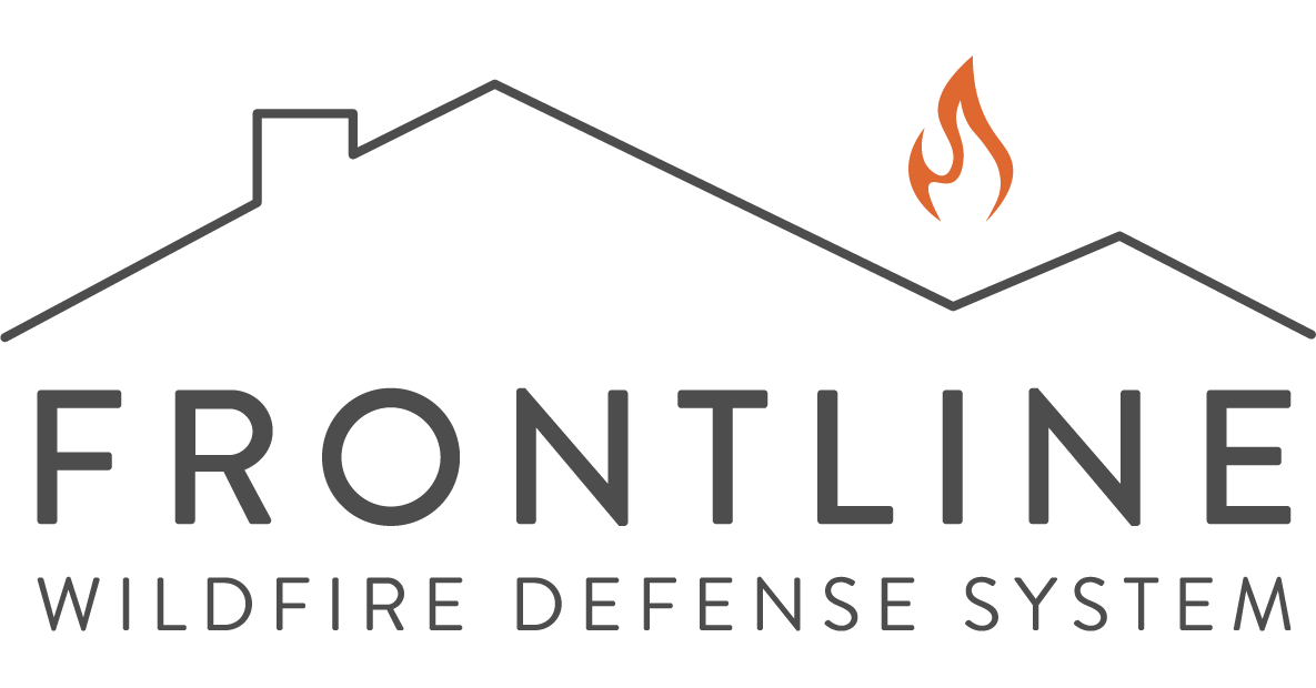 Frontline Wildfire Defense System logo with house graphic and flame icon