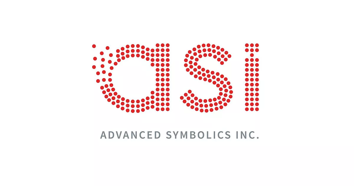 Red dot matrix design forming "ASI" logo for Advanced Symbolics Inc.