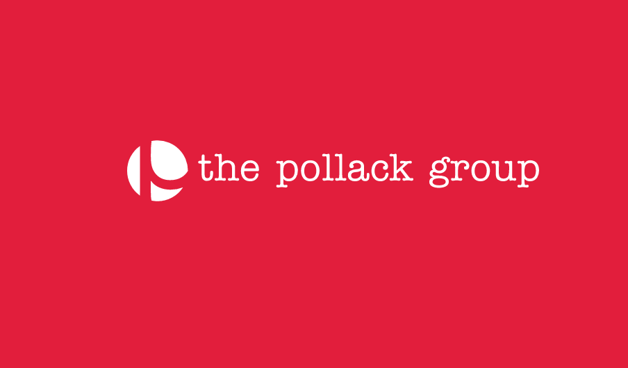 The Pollack Group logo with white text and icon on red background