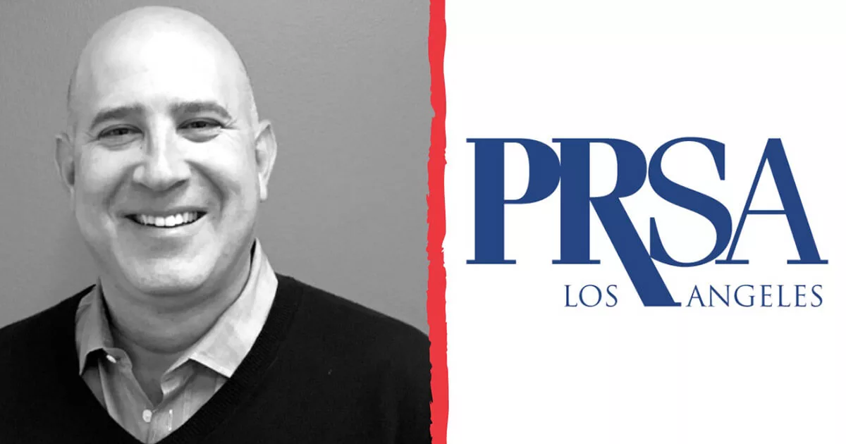 Smiling person with PRSA Los Angeles logo