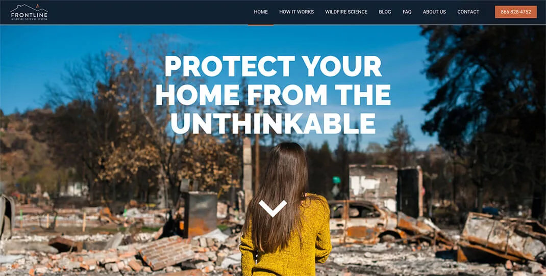 Woman looking at wildfire destruction