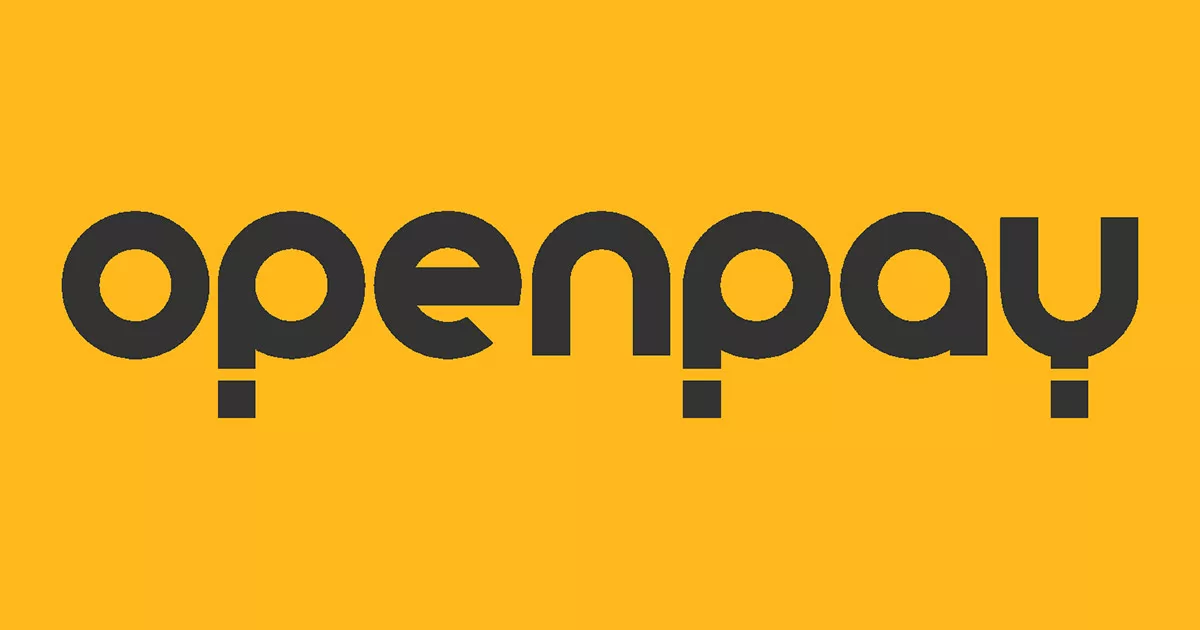 Black text "openpay" on yellow background with minimalist design
