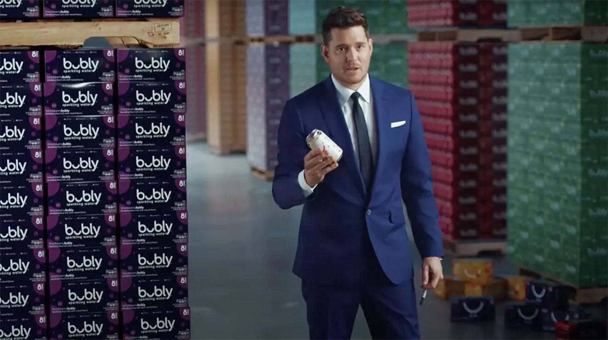 Michael Buble holding a can of Bubly