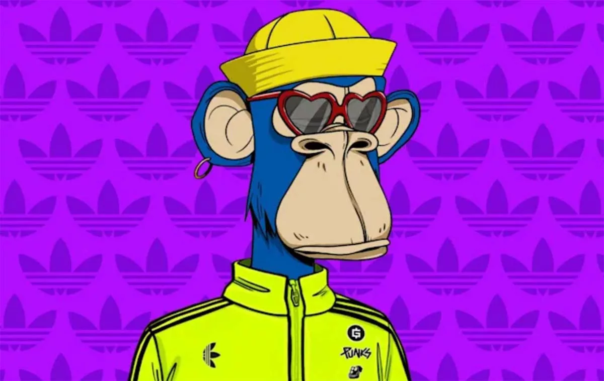 Illustrated monkey in a yellow cap and jacket with heart-shaped glasses