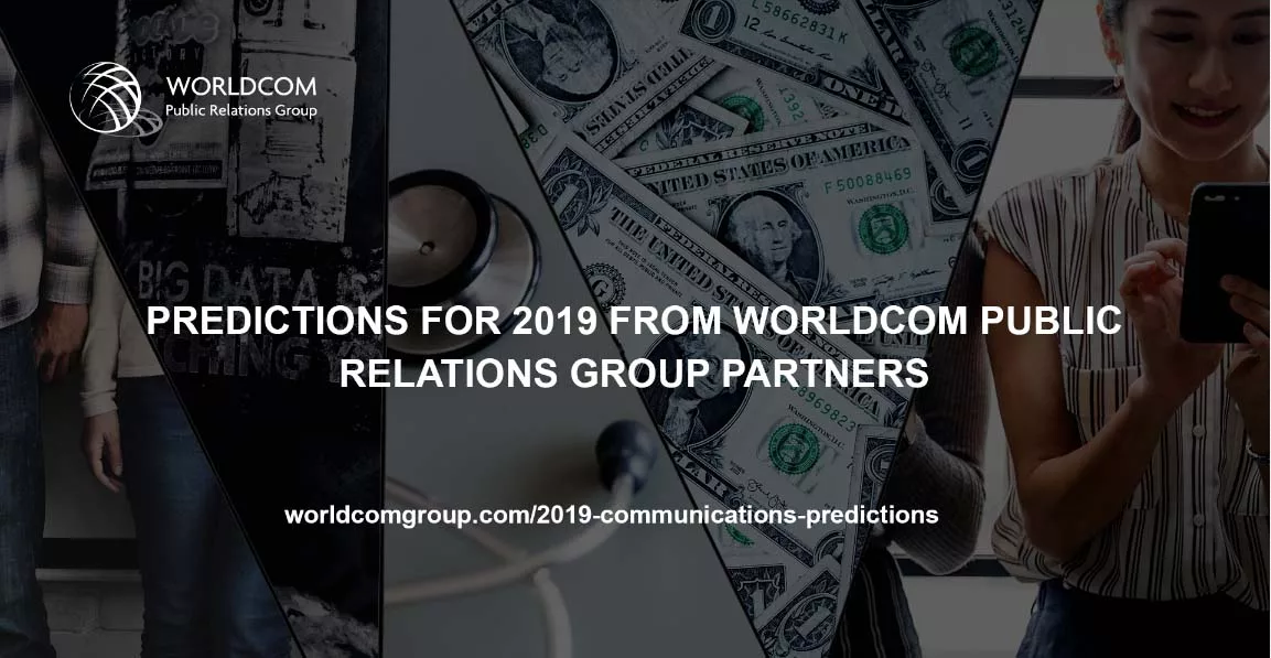 2019 public relation predictions from Worldcom Partners with dollar bills background