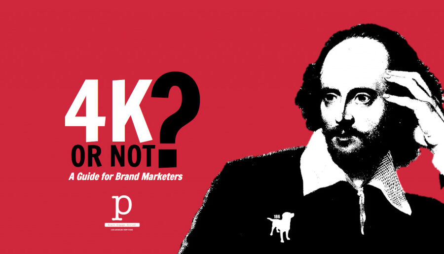 Black and white Shakespeare on red background with "4K or Not?" text