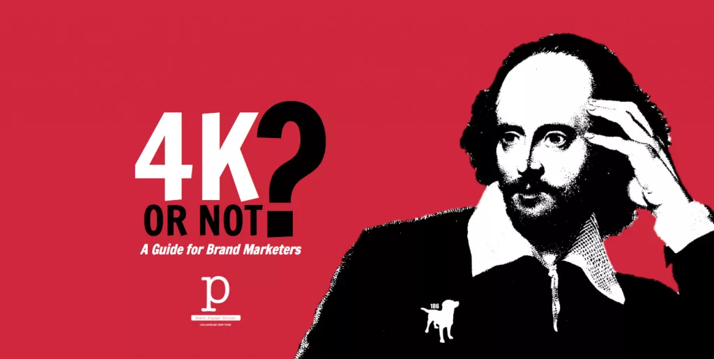 Illustration of historical figure pondering "4K or Not" against red background