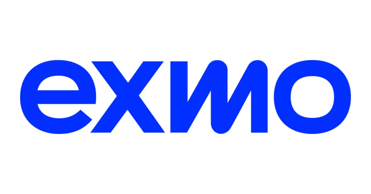 Blue logo with lowercase letters "exmo" on a white background