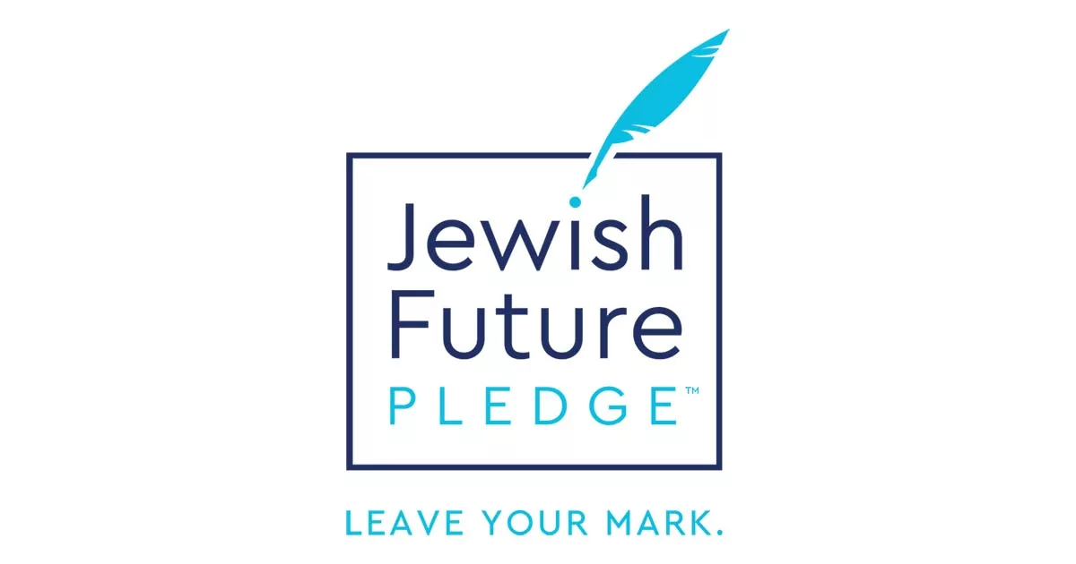 Jewish Future Pledge logo with a feather quill and tagline "Leave Your Mark."