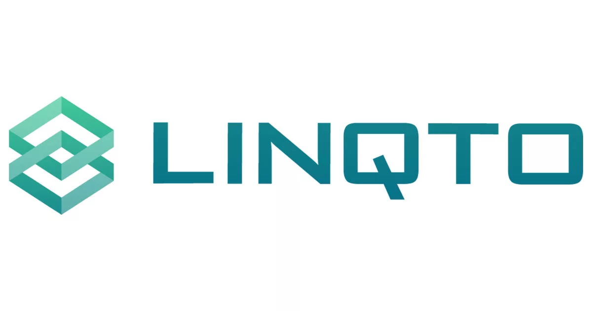 Turquoise LINQTO logo with abstract geometric design