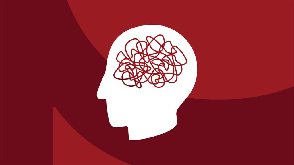 Silhouette of a head with tangled lines inside