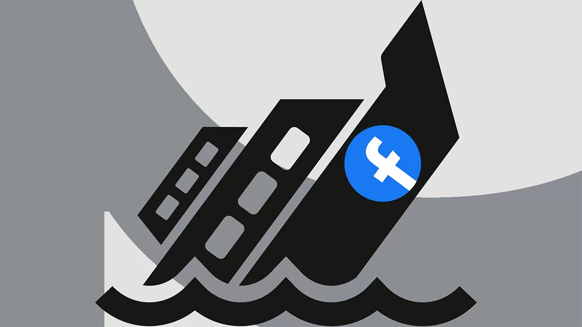 Sinking ship icon with a wrench symbol on a sail in choppy waters