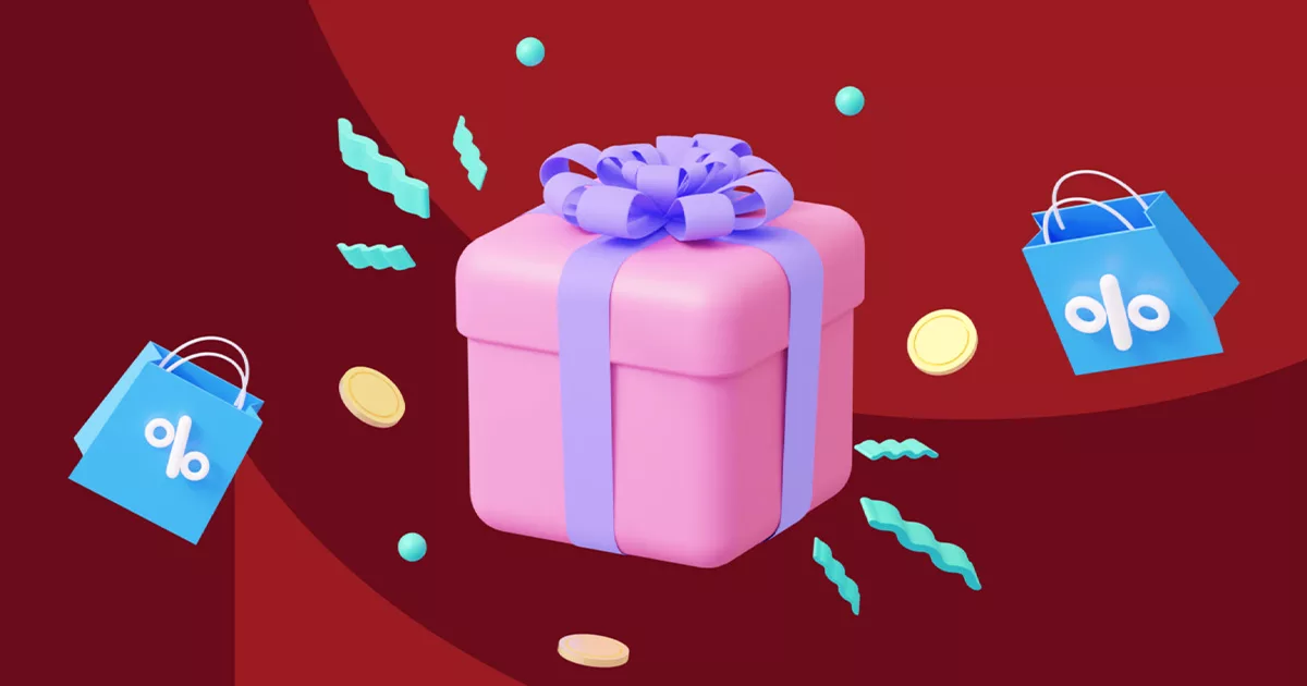 Pink gift box with blue ribbon