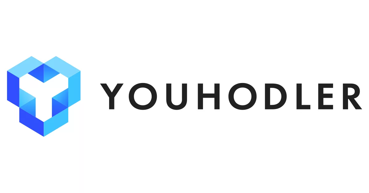 Blue 3D geometric logo next to YouHodler text in black font