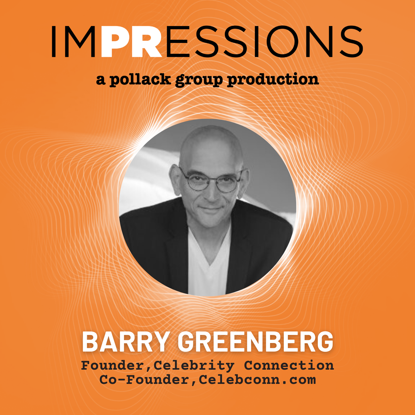 Promotional graphic for Impressions with portrait of Barry Greenberg