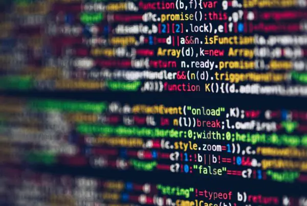 Close-up view of colorful programming code on a computer screen
