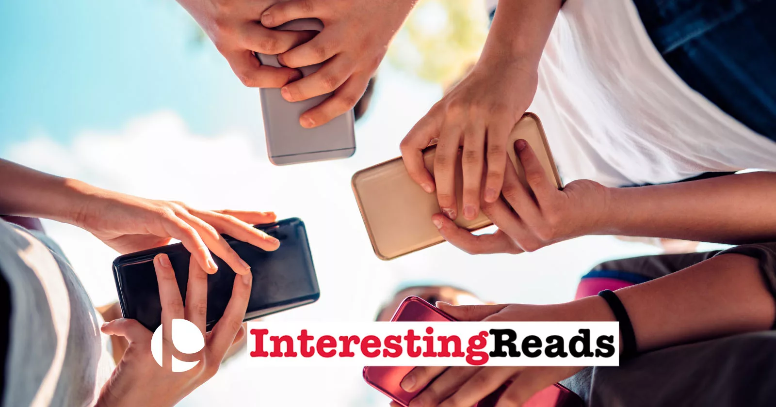 Group of people using smartphones with "InterestingReads" logo overhead