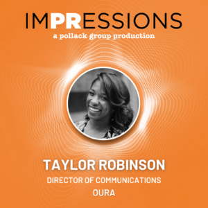 Promotional graphic with smiling woman for Impressions by the Pollack Group.