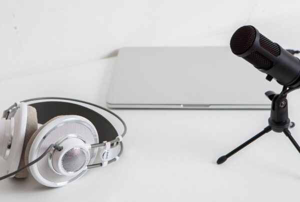 Headphone and mic on a desk