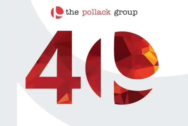 Ruby red 40 on a white background with The Pollack Group logo