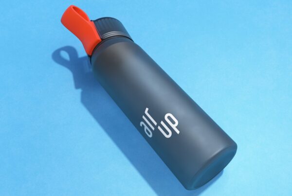 air up water bottle on a blue background