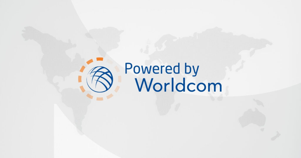 Powered by Worldcom logo over a map of the world