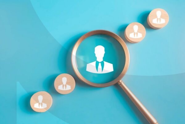 A magnifying glass hovering over an animated silhouette of a man, with two more silhouettes on either side.